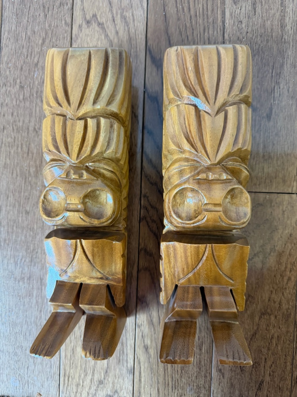 Hawaiian Hardwoods Hand-Carved Wood Tiki Wall Sculptures - Pair in Natural Brown